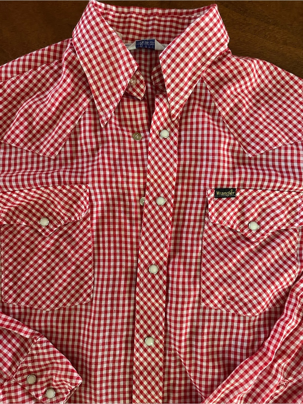 Vintage 70s 80s Wrangler Red Gingham Pearl Snap Western Shirt USA Made M